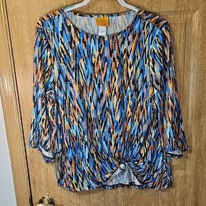 Ruby Rd. Blue and Orange Abstract Blouse